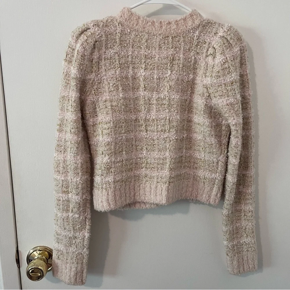 LoveShackFancy Set Saxson Cardigan Sweater & Bibi Skirt Plush Pink Cream Small